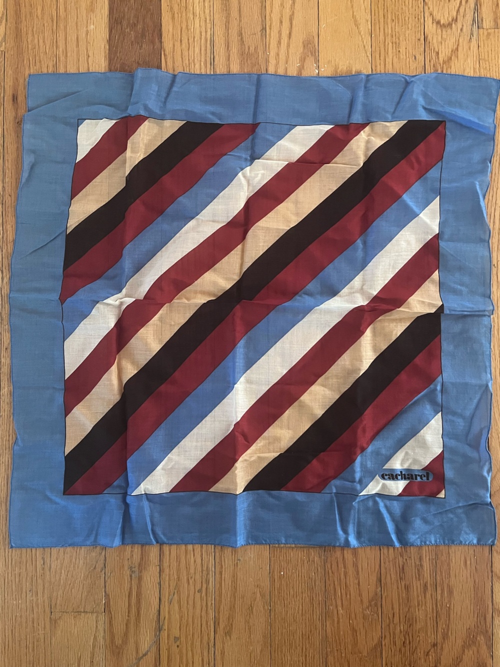 Vintage Cacharel Square Bandana Scarf French Blue Burgundy